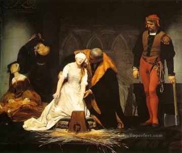 ポール・ドラローシュ Painting - レディ・ジェーン・グレイの処刑 1834 年の歴史 イポリット・ドラローシュ